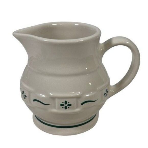 Longaberger Pottery Creamer Woven Tradition Green Cream Pitcher Gravy Syrup Milk - Picture 1 of 8